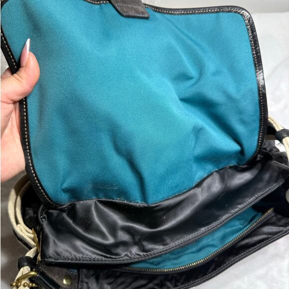 y2k COACH Vintage Buckle Black Sateen Nylon Shoulder Hand bag - Picture 4 of 11
